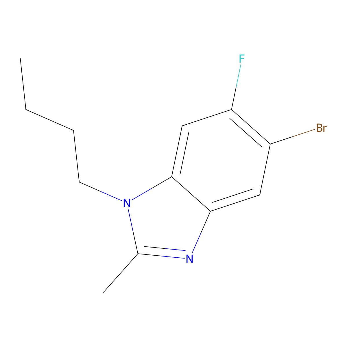 5-Bromo-1-butyl-6-fluoro-2-methyl-1,3-benzodiazole molecular structure, CAS 1400644-36-1