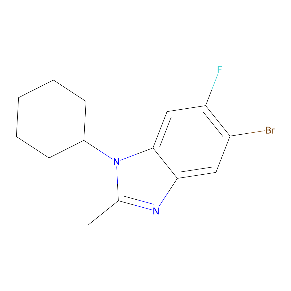 5-Bromo-1-cyclohexyl-6-fluoro-2-methyl-1,3-benzodiazole molecular structure, CAS 1400644-59-8