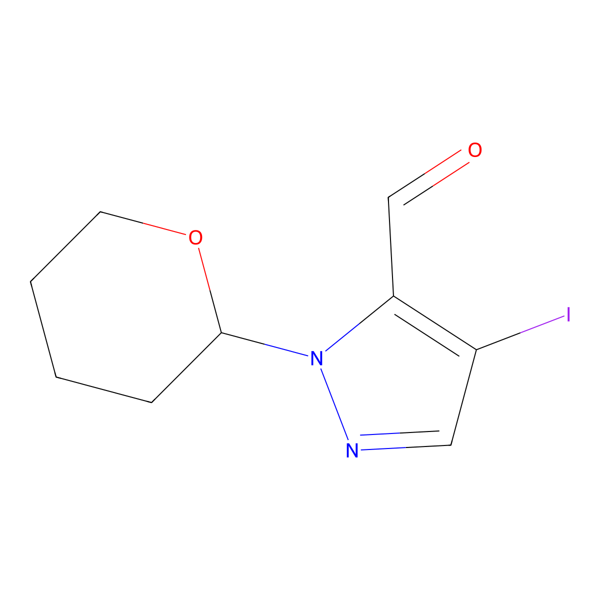 4-Iodo-1-(oxan-2-yl)pyrazole-5-carbaldehyde molecular structure, CAS 1400644-65-6
