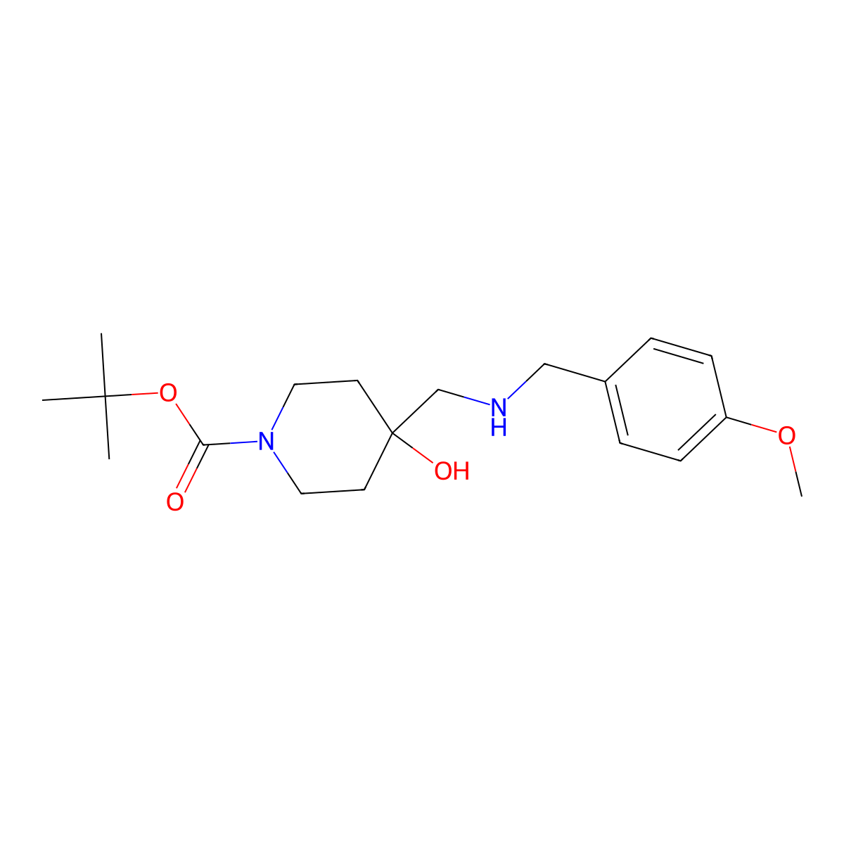 Tert-butyl 4-hydroxy-4-[[(4-methoxyphenyl)methylamino]methyl]piperidine-1-carboxylate molecular structure, CAS 1400645-28-4