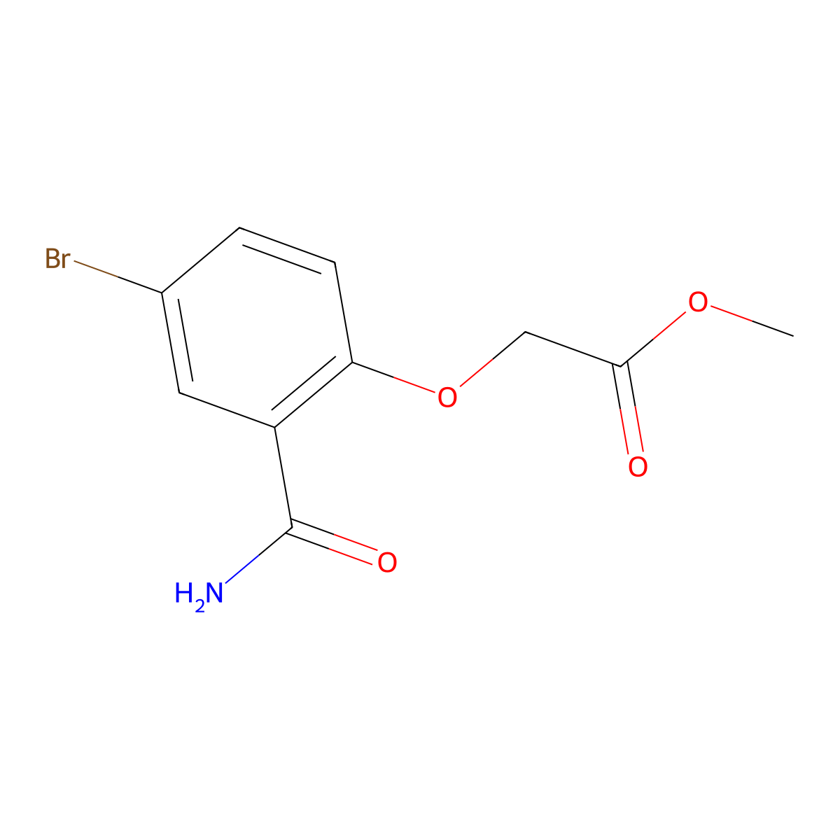 Methyl (4-bromo-2-carbamoyl-phenoxy)acetate molecular structure, CAS 1400645-33-1