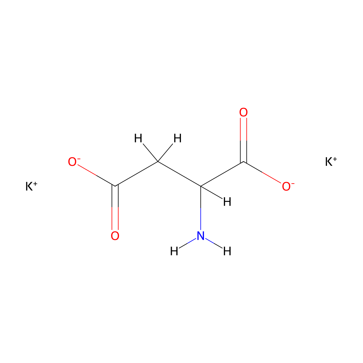 Dipotassium 2-aminobutanedioate molecular structure, CAS 14007-45-5