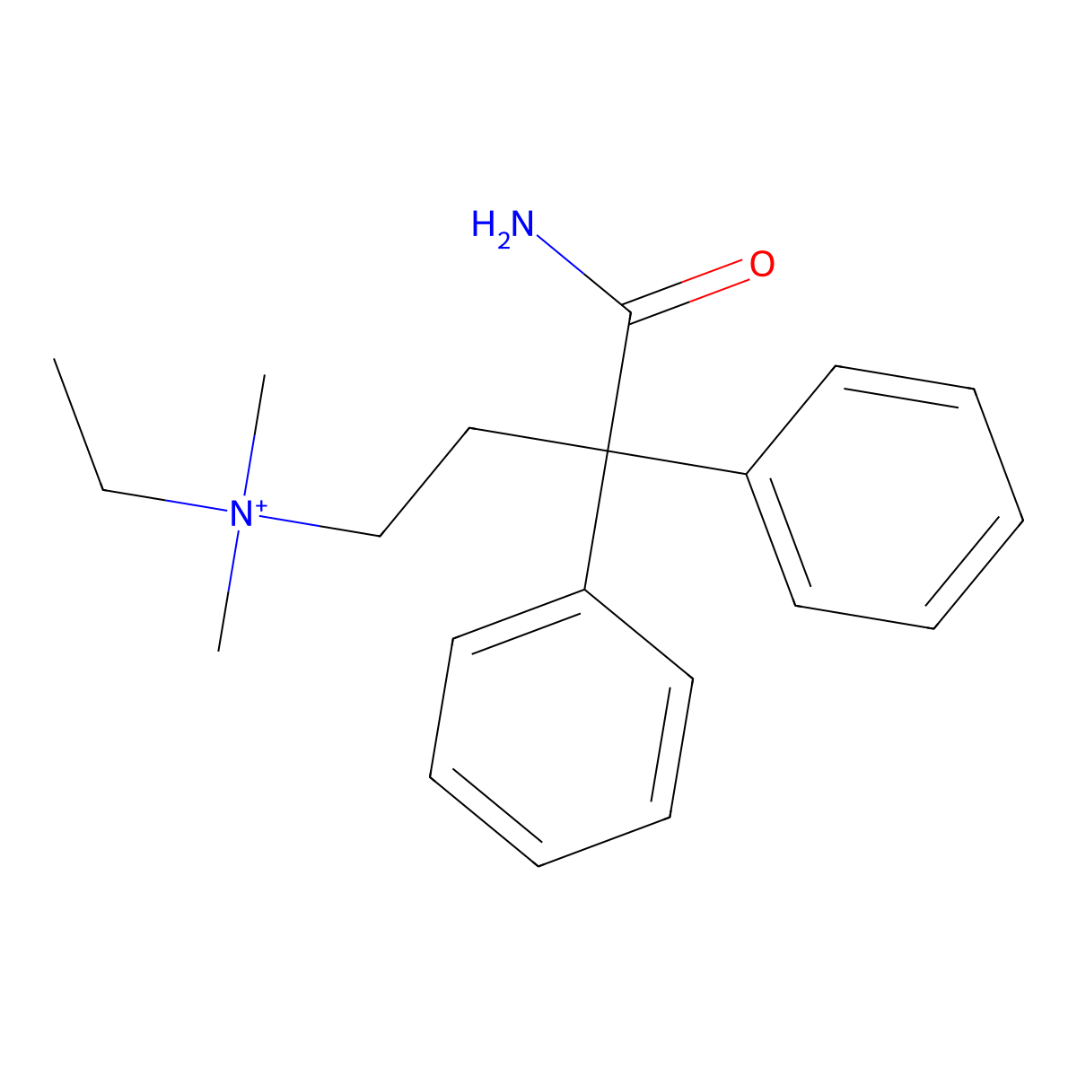 gamma-(Aminocarbonyl)-N-ethyl-N,N-dimethyl-gamma-phenylbenzenepropanaminium molecular structure, CAS 14007-49-9