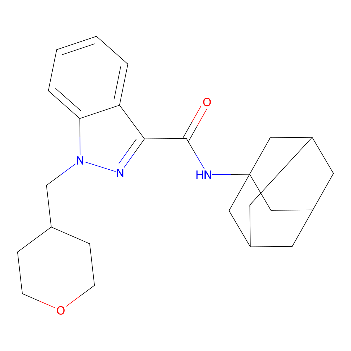 1-((Tetrahydro-2H-pyran-4-yl)methyl)-N-tricyclo(3.3.1.13,7)dec-1-yl-1H-indazole-3-carboxamide molecular structure, CAS 1400742-48-4