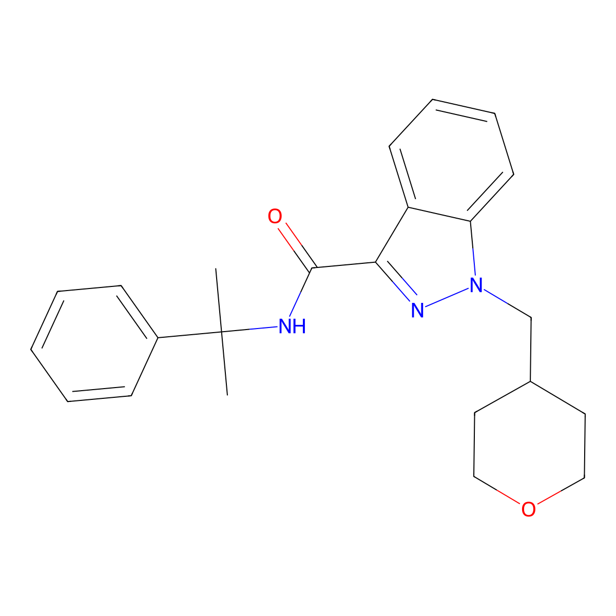 N-(1-Methyl-1-phenylethyl)-1-((tetrahydro-2H-pyran-4-yl)methyl)-1H-indazole-3-carboxamide molecular structure, CAS 1400742-50-8