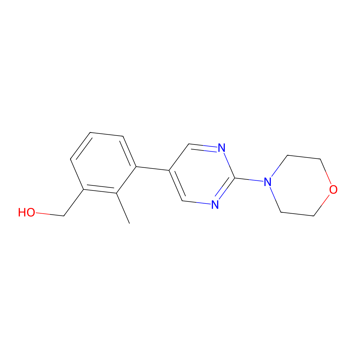 2-Methyl-3-[2-(4-morpholinyl)-5-pyrimidinyl]benzenemethanol molecular structure, CAS 1400754-96-2