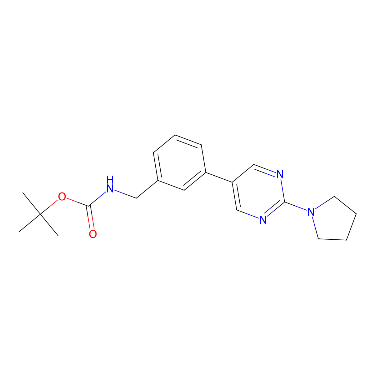 Tert-butyl (3-(2-(pyrrolidin-1-yl)pyrimidin-5-yl)benzyl)carbamate molecular structure, CAS 1400755-82-9