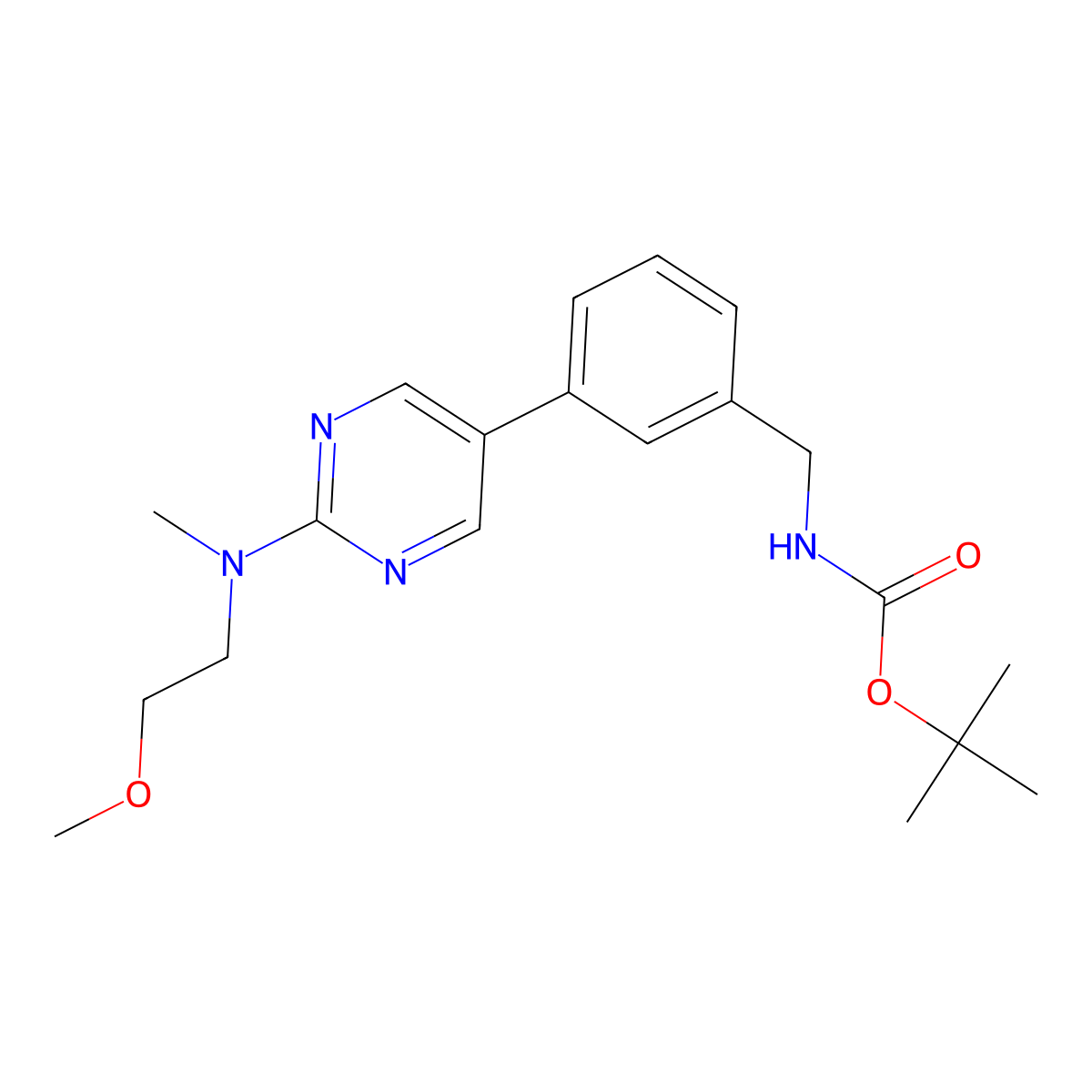 Tert-butyl (3-(2-((2-methoxyethyl)(methyl)amino)pyrimidin-5-yl)benzyl)carbamate molecular structure, CAS 1400755-88-5