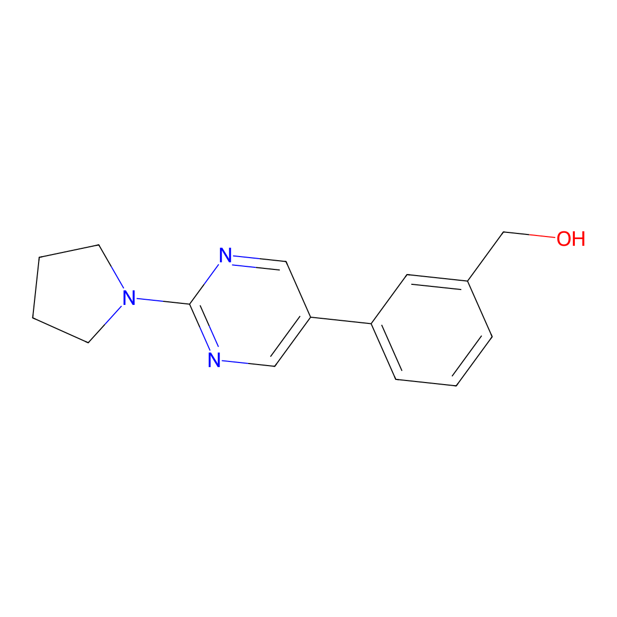 (3-(2-(Pyrrolidin-1-yl)pyrimidin-5-yl)phenyl)methanol molecular structure, CAS 1400755-91-0