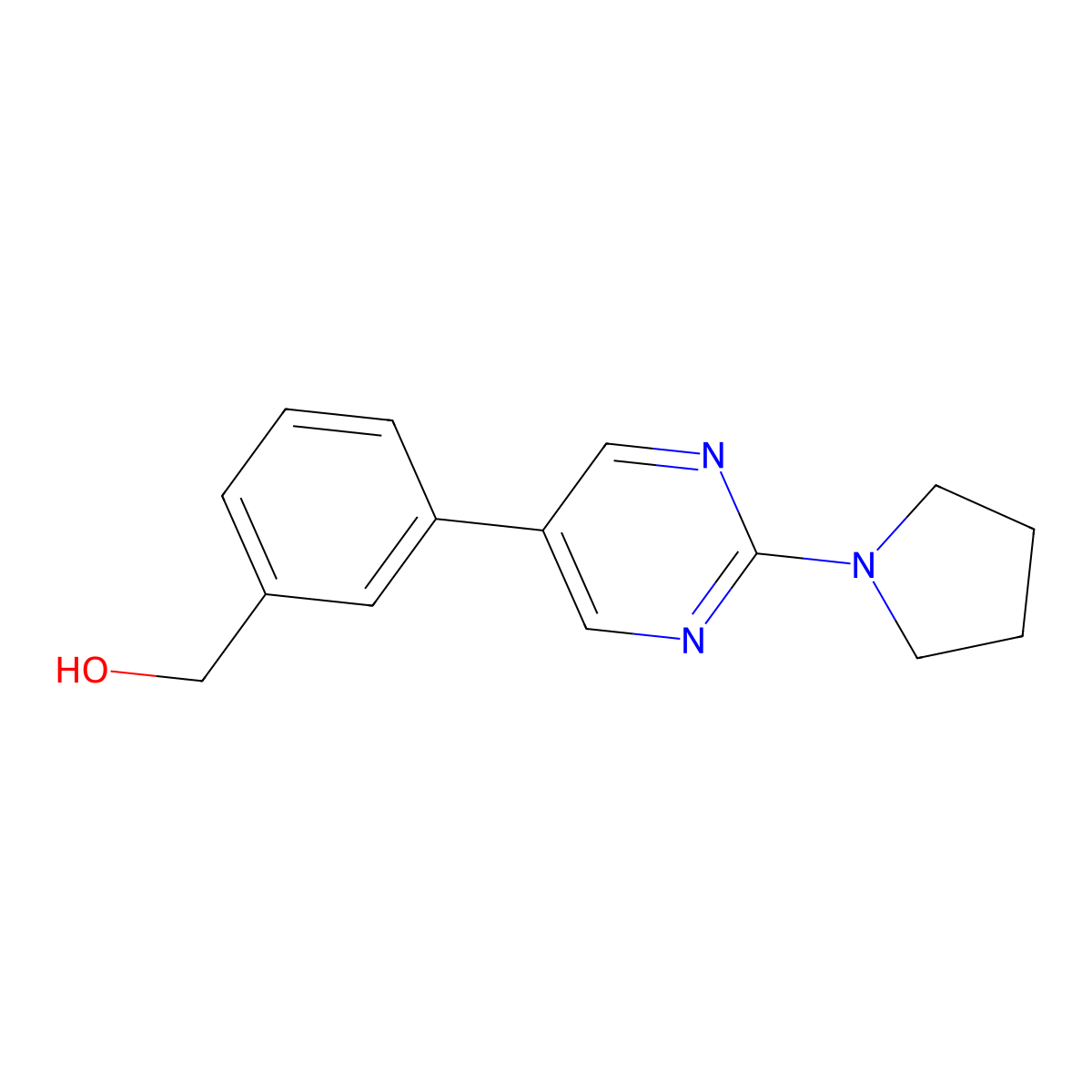 (3-(2-(Pyrrolidin-1-yl)pyrimidin-5-yl)phenyl)methanol molecular structure, CAS 1400755-91-0