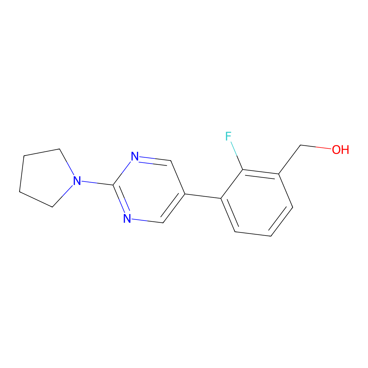 2-Fluoro-3-[2-(1-pyrrolidinyl)-5-pyrimidinyl]benzenemethanol molecular structure, CAS 1400755-99-8