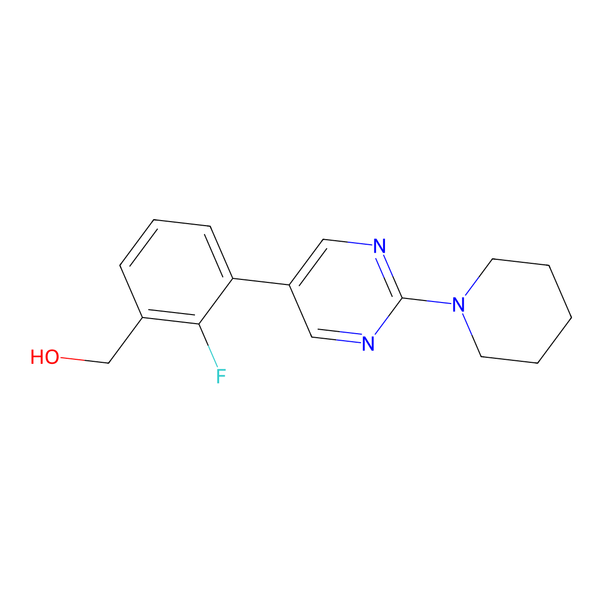 2-Fluoro-3-[2-(1-piperidinyl)-5-pyrimidinyl]benzenemethanol molecular structure, CAS 1400756-02-6