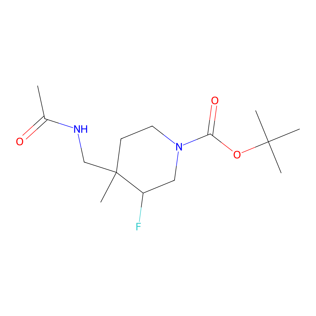 tert-Butyl 4-(acetamidomethyl)-3-fluoro-4-methylpiperidine-1-carboxylate molecular structure, CAS 1400764-45-5