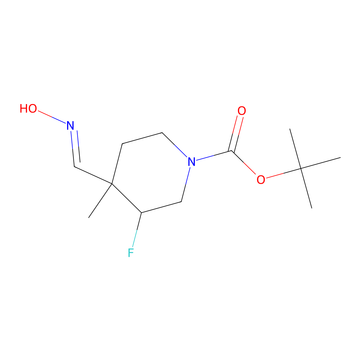 Tert-butyl 3-fluoro-4-(hydroxyiminomethyl)-4-methylpiperidine-1-carboxylate molecular structure, CAS 1400765-53-8