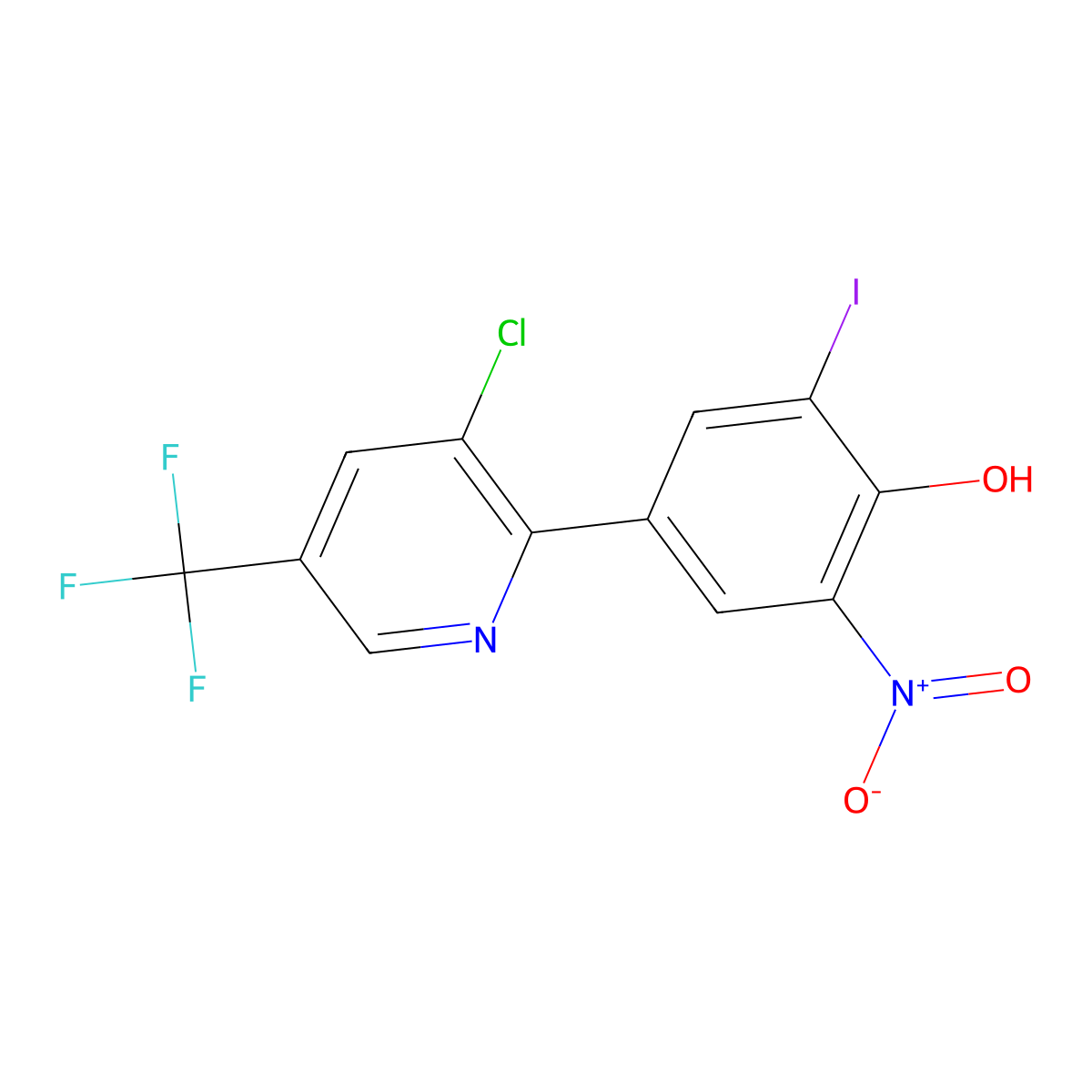 4-[3-Chloro-5-(trifluoromethyl)pyridin-2-yl]-2-iodo-6-nitrophenol molecular structure, CAS 1400872-24-3