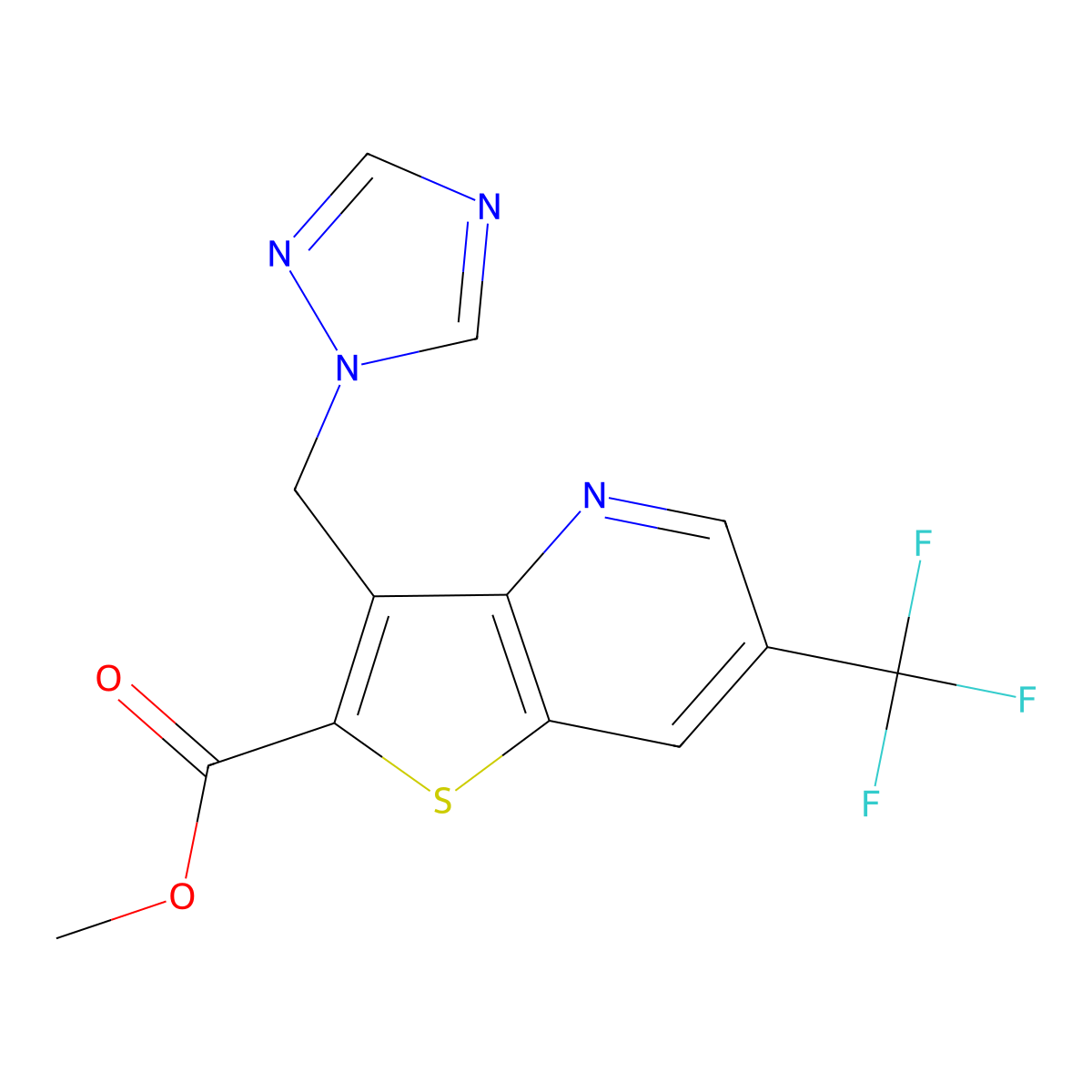 methyl 3-(1H-1,2,4-triazol-1-ylmethyl)-6-(trifluoromethyl)thieno[3,2-b]pyridine-2-carboxylate molecular structure, CAS 1400872-26-5