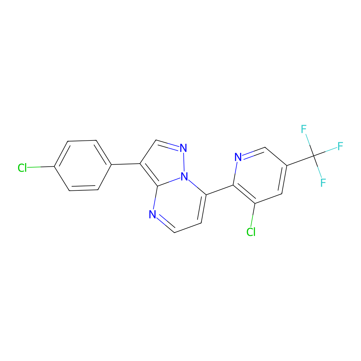 3-Chloro-2-[3-(4-chlorophenyl)pyrazolo[1,5-a]pyrimidin-7-yl]-5-(trifluoromethyl)pyridine molecular structure, CAS 1400872-28-7
