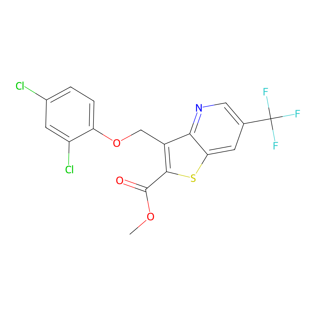Methyl 3-(2,4-dichlorophenoxymethyl)-6-(trifluoromethyl)thieno[3,2-b]pyridine-2-carboxylate molecular structure, CAS 1400872-29-8
