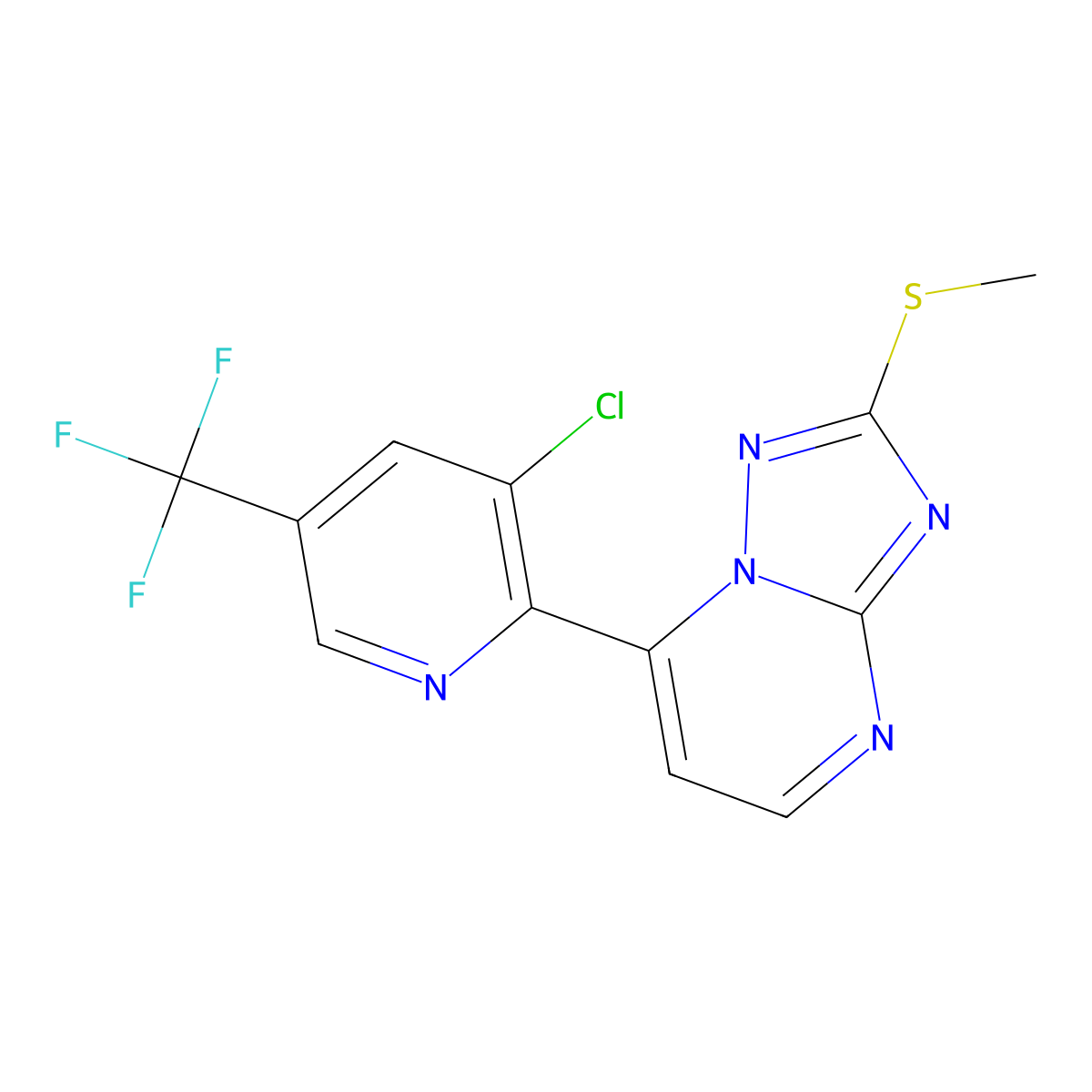3-Chloro-2-[2-(methylsulfanyl)-[1,2,4]triazolo[1,5-a]pyrimidin-7-yl]-5-(trifluoromethyl)pyridine molecular structure, CAS 1400872-30-1