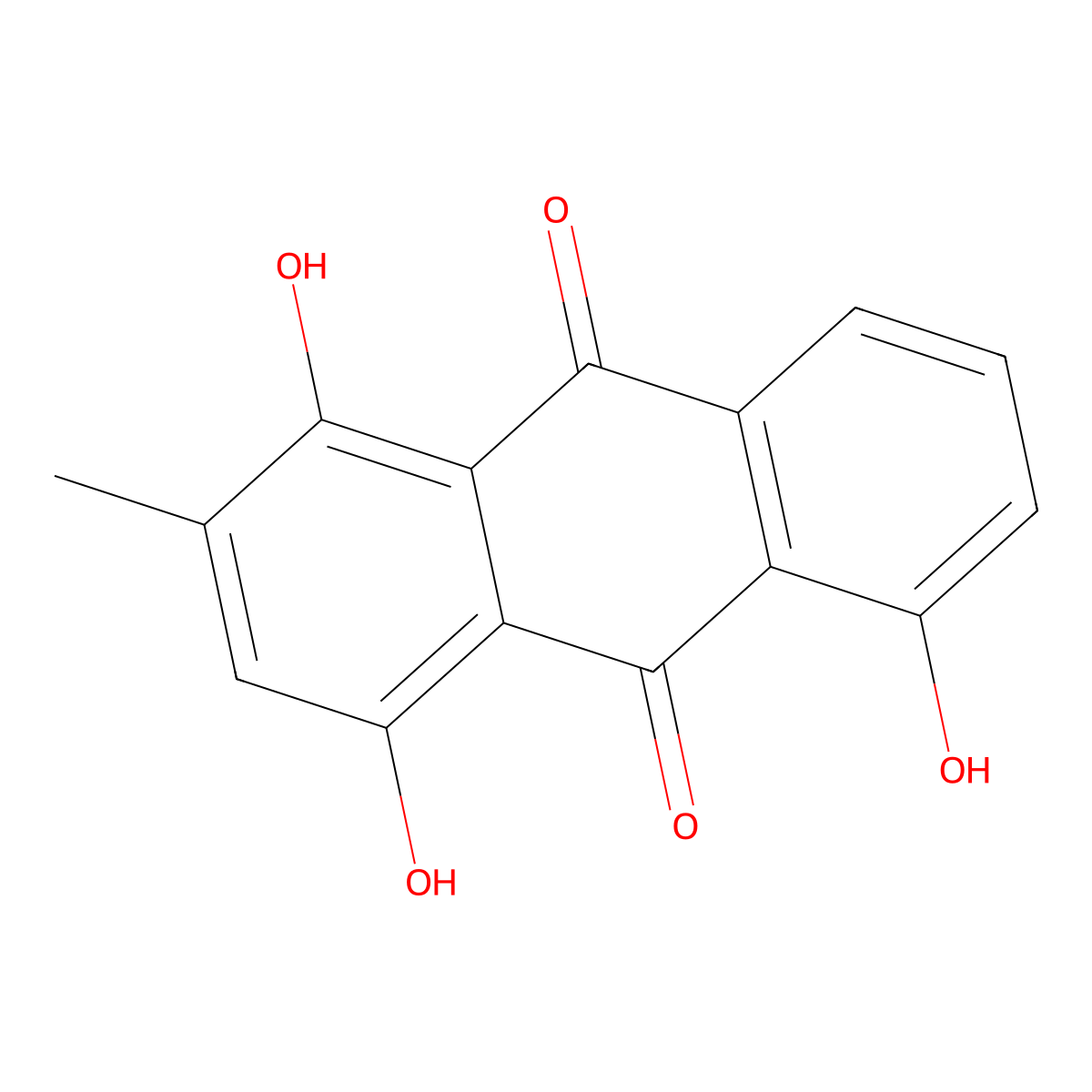 1,4,5-Trihydroxy-2-methyl-9,10-anthracenedione molecular structure, CAS 1401-16-7