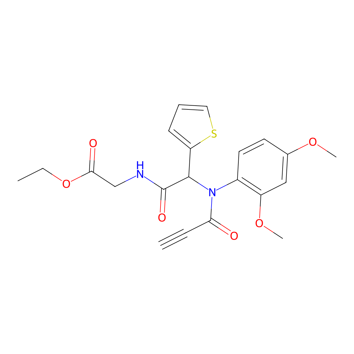 ethyl 2-((2-(2,4-dimethoxy-N-prop-2-ynoylanilino)-2-thiophen-2-ylacetyl)amino)acetate molecular structure, CAS 1401089-31-3