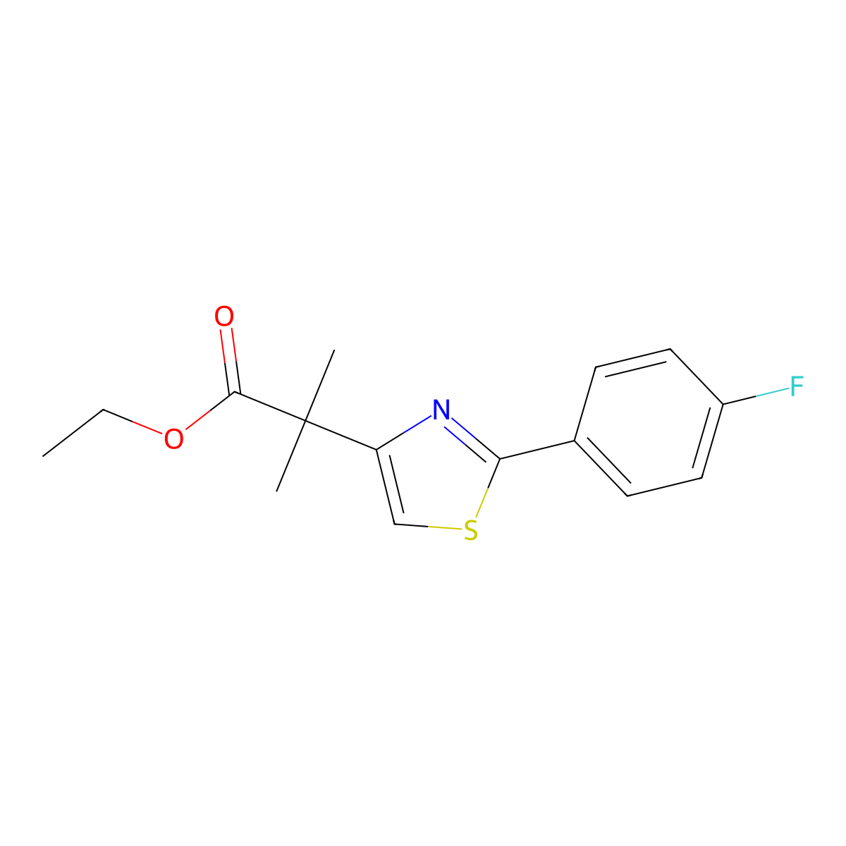 Ethyl 2-(2-(4-fluorophenyl)thiazol-4-yl)-2-methylpropanoate molecular structure, CAS 1401091-28-8