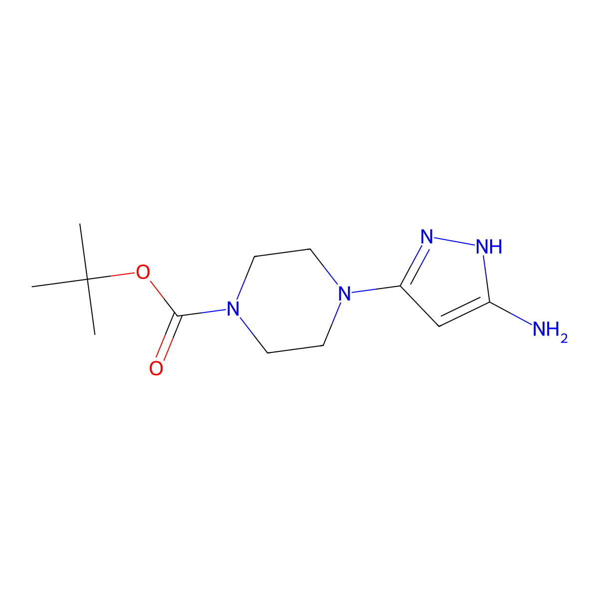 tert-butyl 4-(5-amino-1H-pyrazol-3-yl)piperazine-1-carboxylate molecular structure, CAS 1401222-55-6