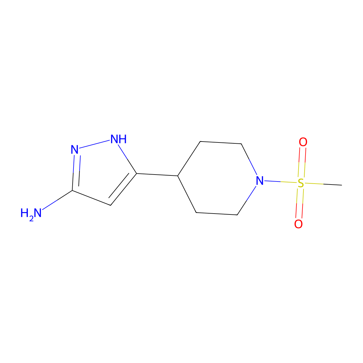4-(5-Amino-1H-pyrazol-3-yl)-1-(methylsulfonyl)piperidine molecular structure, CAS 1401222-81-8