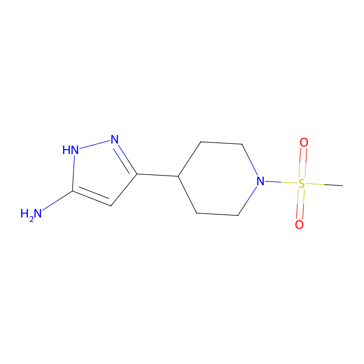 4-(5-Amino-1H-pyrazol-3-yl)-1-(methylsulfonyl)piperidine molecular structure, CAS 1401222-81-8
