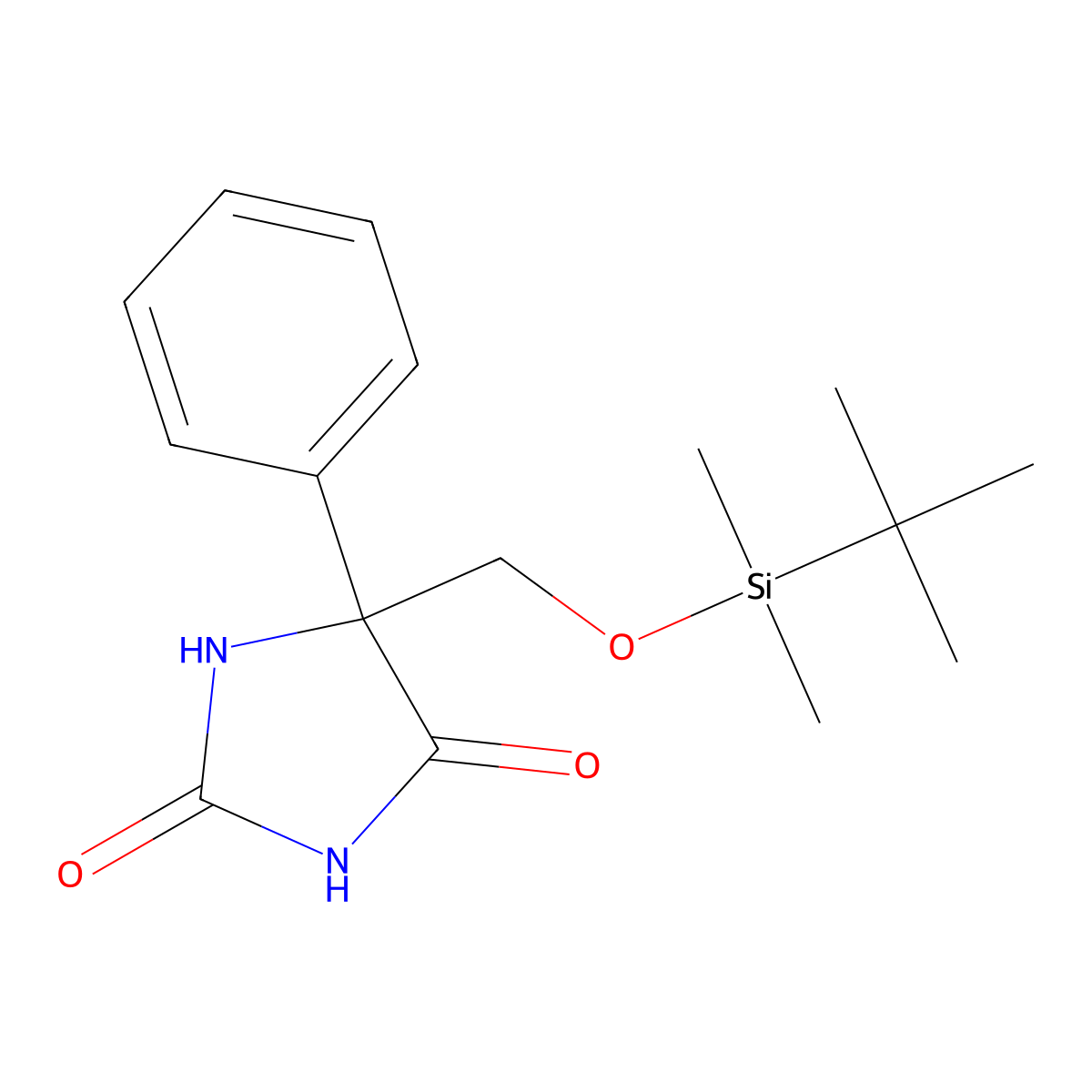 5-(((Tert-butyldimethylsilyl)oxy)methyl)-5-phenylimidazolidine-2,4-dione molecular structure, CAS 1401226-49-0