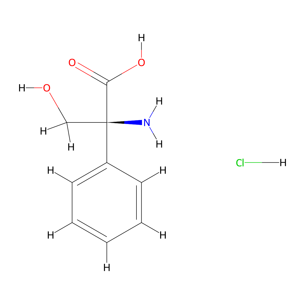 (S)-2-amino-3-hydroxy-2-phenylpropanoic acid hydrochloride molecular structure, CAS 1401226-61-6