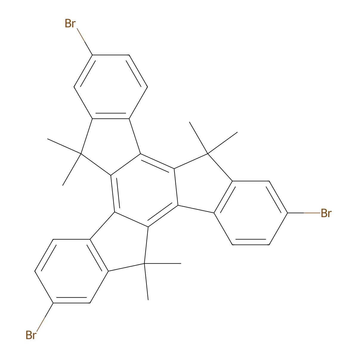 2,7,12-Tribromo-10,15-dihydro-5,5,10,10,15,15-hexamethyl-5H-tribenzo[A,F,K]trindene molecular structure, CAS 1401228-10-1