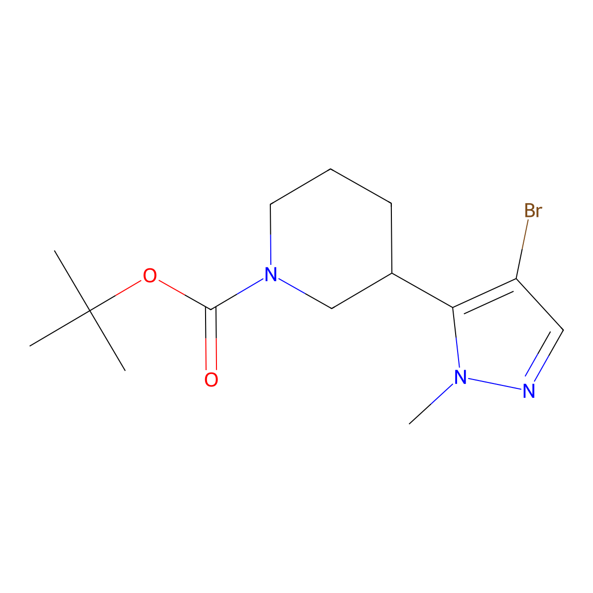 tert-Butyl 3-(4-bromo-1-methyl-1H-pyrazol-5-yl)piperidine-1-carboxylate molecular structure, CAS 1401304-41-3