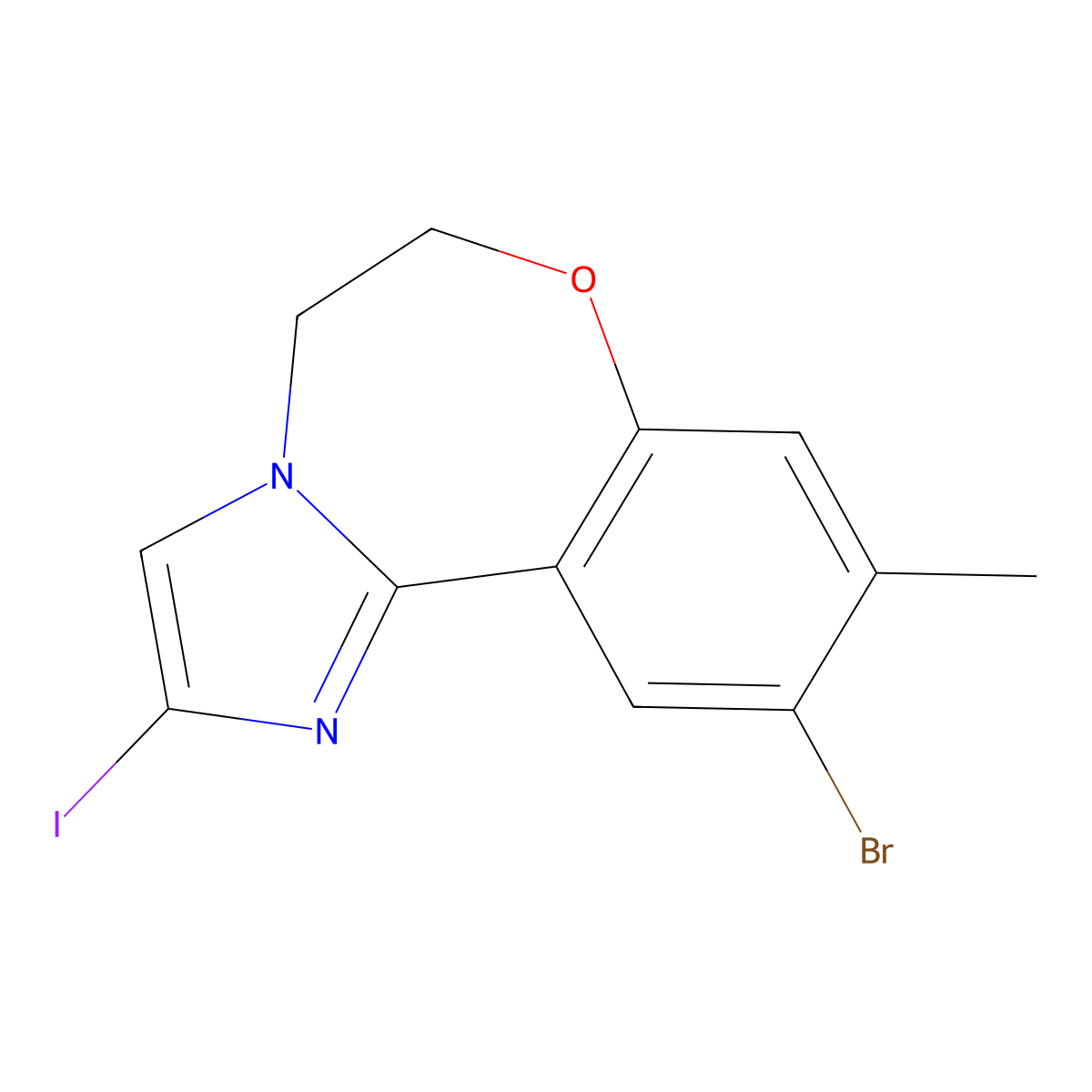 10-Bromo-2-iodo-9-methyl-5,6-dihydrobenzo[F]imidazo[1,2-D][1,4]oxazepine molecular structure, CAS 1401305-33-6