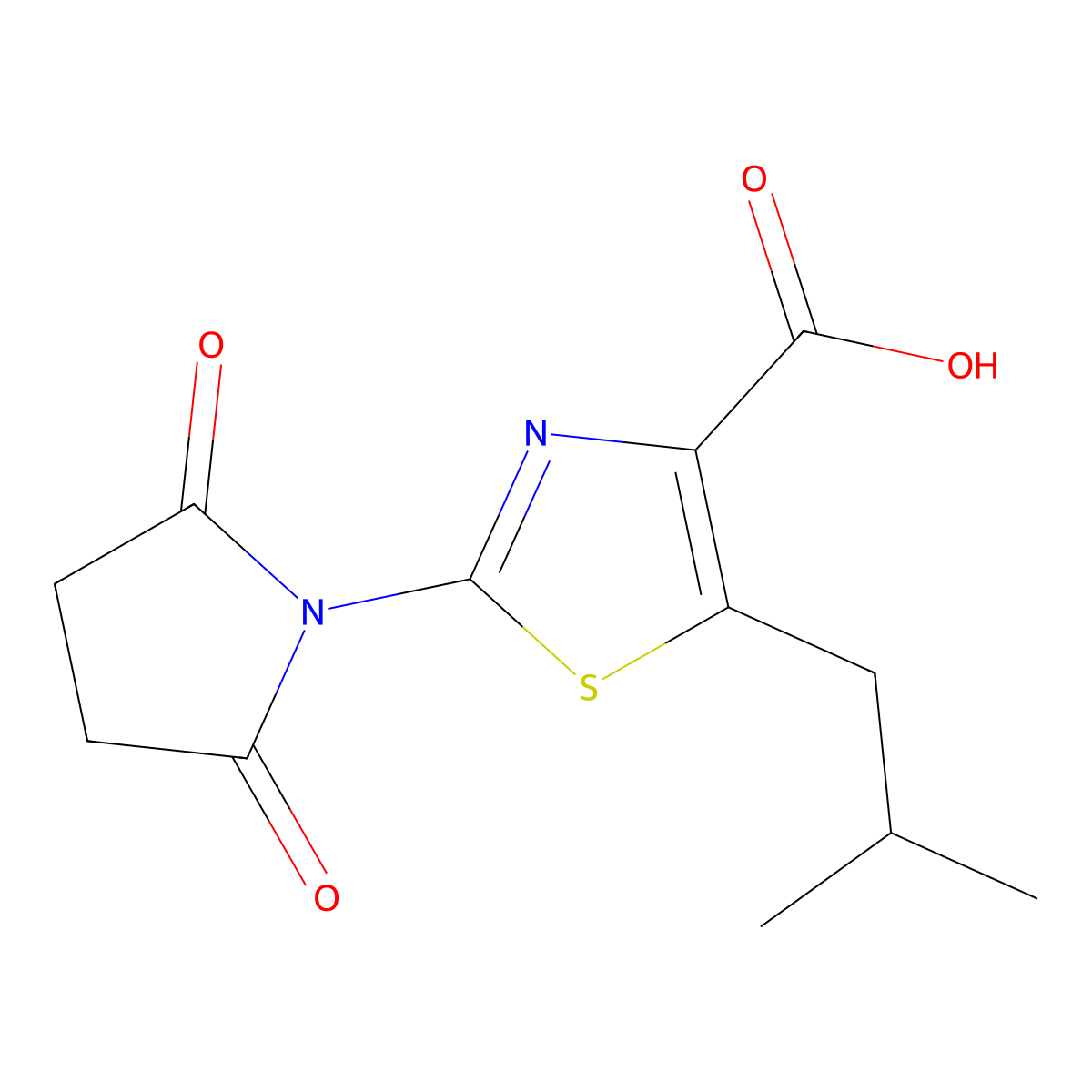 2-(2,5-Dioxopyrrolidin-1-yl)-5-isobutylthiazole-4-carboxylic acid molecular structure, CAS 1401319-08-1