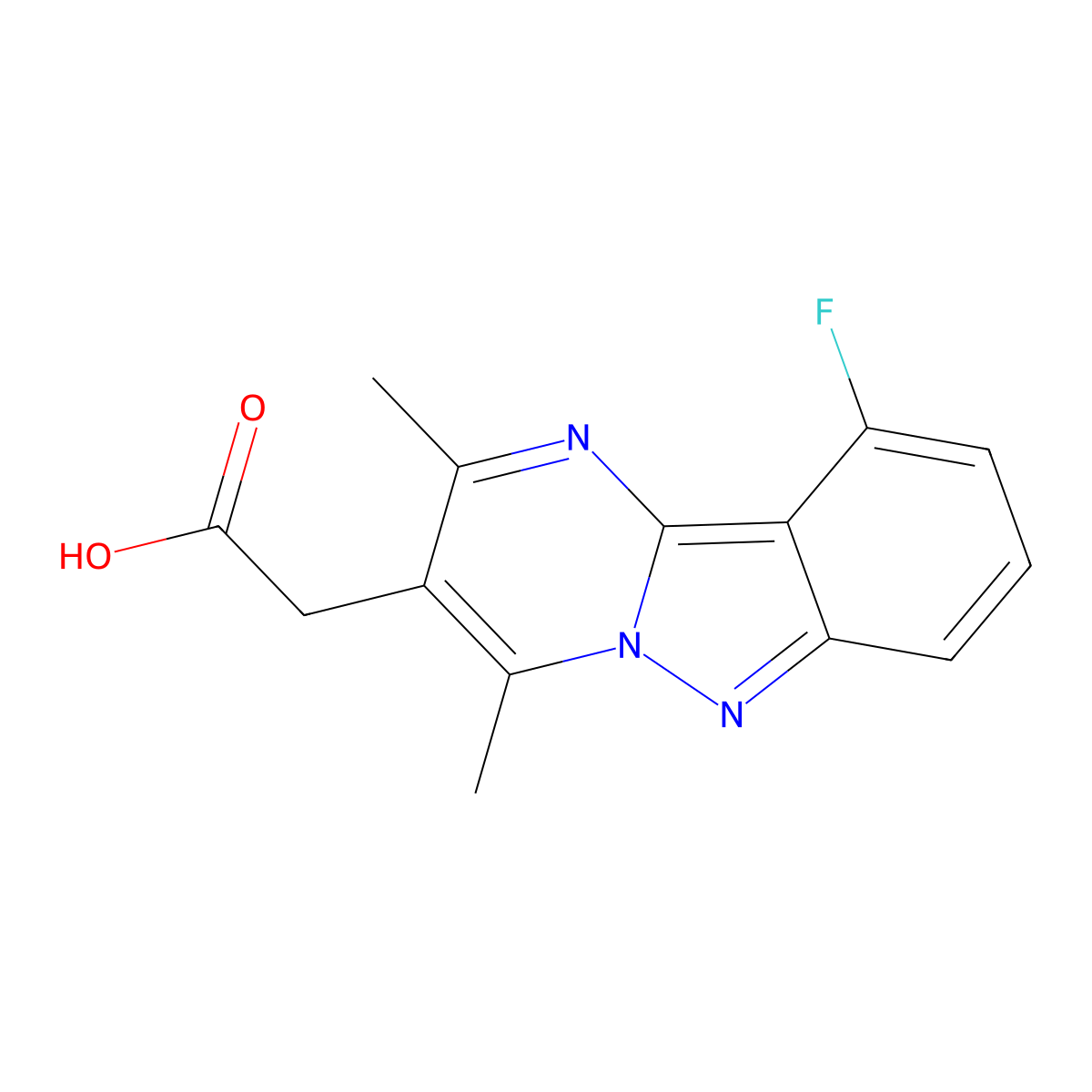 2-(10-Fluoro-2,4-dimethylpyrimido[1,2-b]indazol-3-yl)acetic acid molecular structure, CAS 1401319-25-2