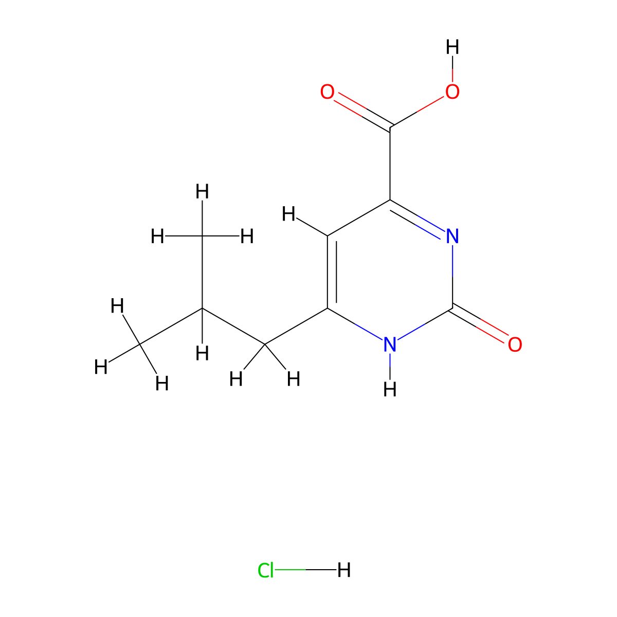 6-Isobutyl-2-oxo-1,2-dihydropyrimidine-4-carboxylic acid hydrochloride molecular structure, CAS 1401319-33-2