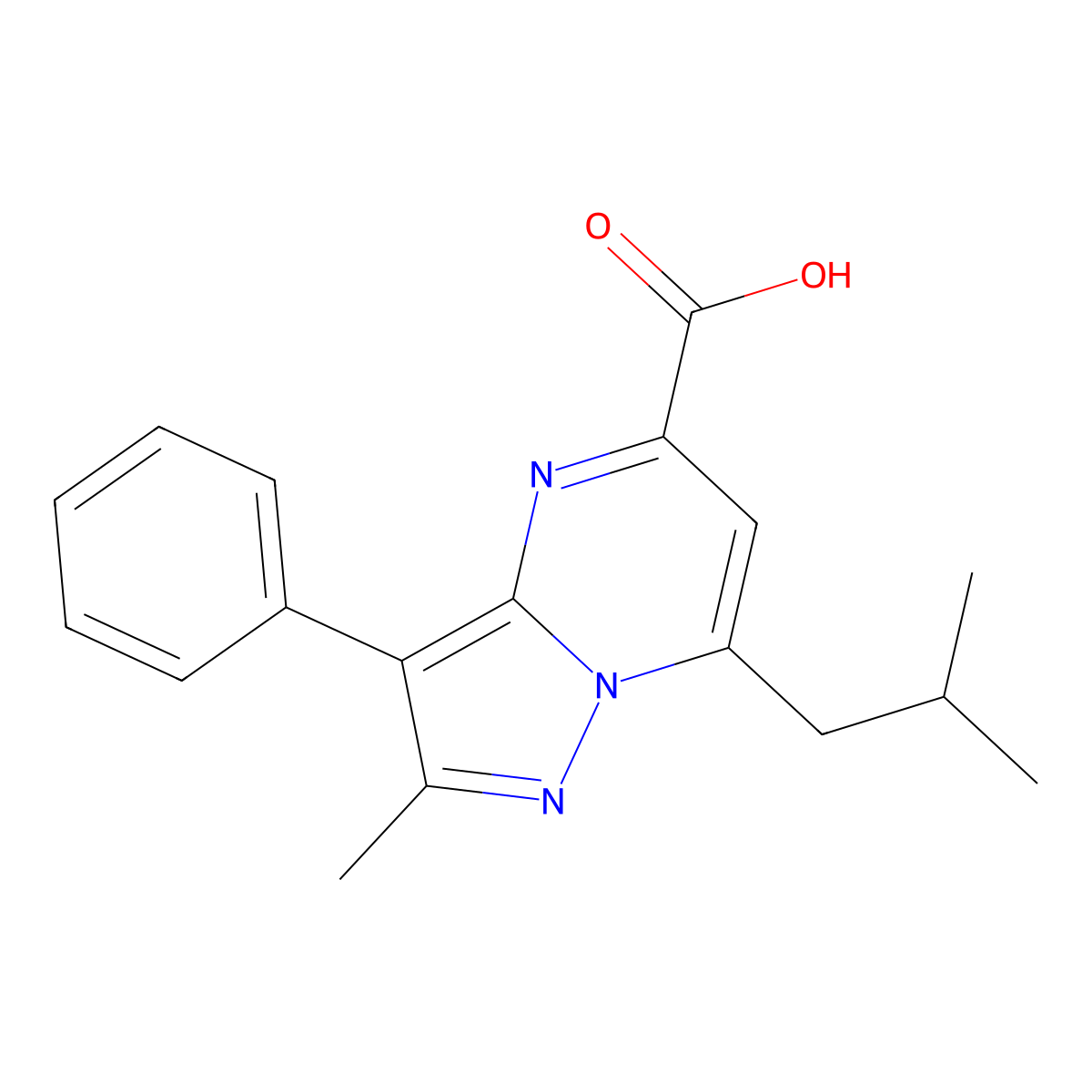 7-Isobutyl-2-methyl-3-phenylpyrazolo[1,5-a]pyrimidine-5-carboxylic acid molecular structure, CAS 1401319-35-4