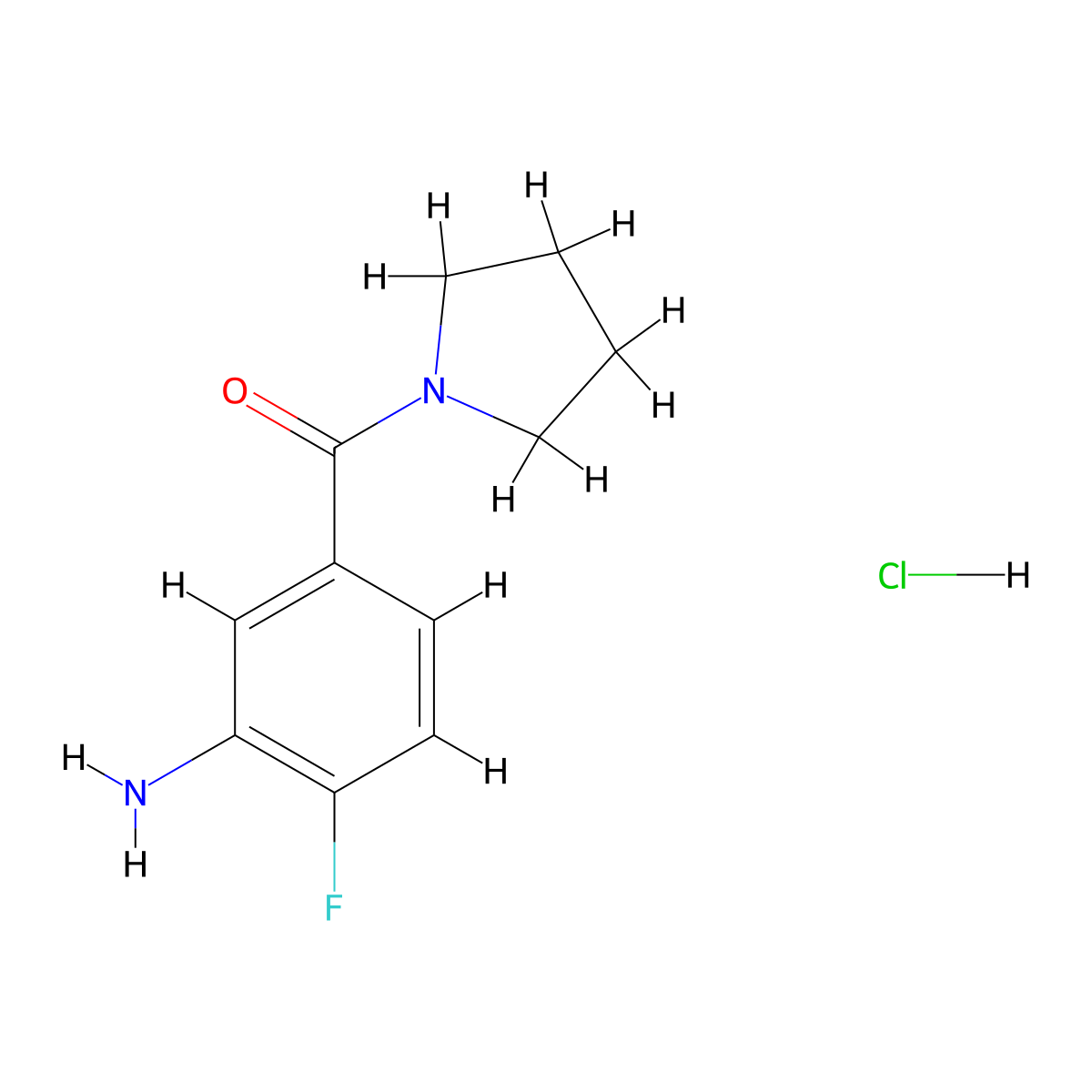 (3-Amino-4-fluorophenyl)(pyrrolidin-1-yl)methanone hydrochloride molecular structure, CAS 1401319-36-5