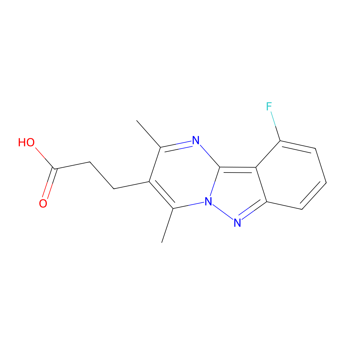 3-(10-Fluoro-2,4-dimethylpyrimido[1,2-b]indazol-3-yl)propanoic acid molecular structure, CAS 1401319-37-6