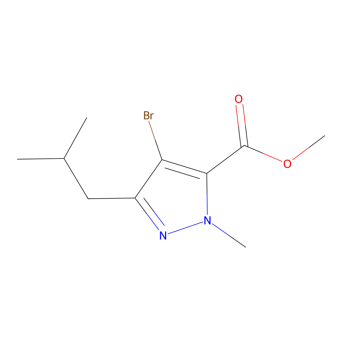 methyl 4-bromo-1-methyl-3-(2-methylpropyl)-1H-pyrazole-5-carboxylate molecular structure, CAS 1401319-41-2