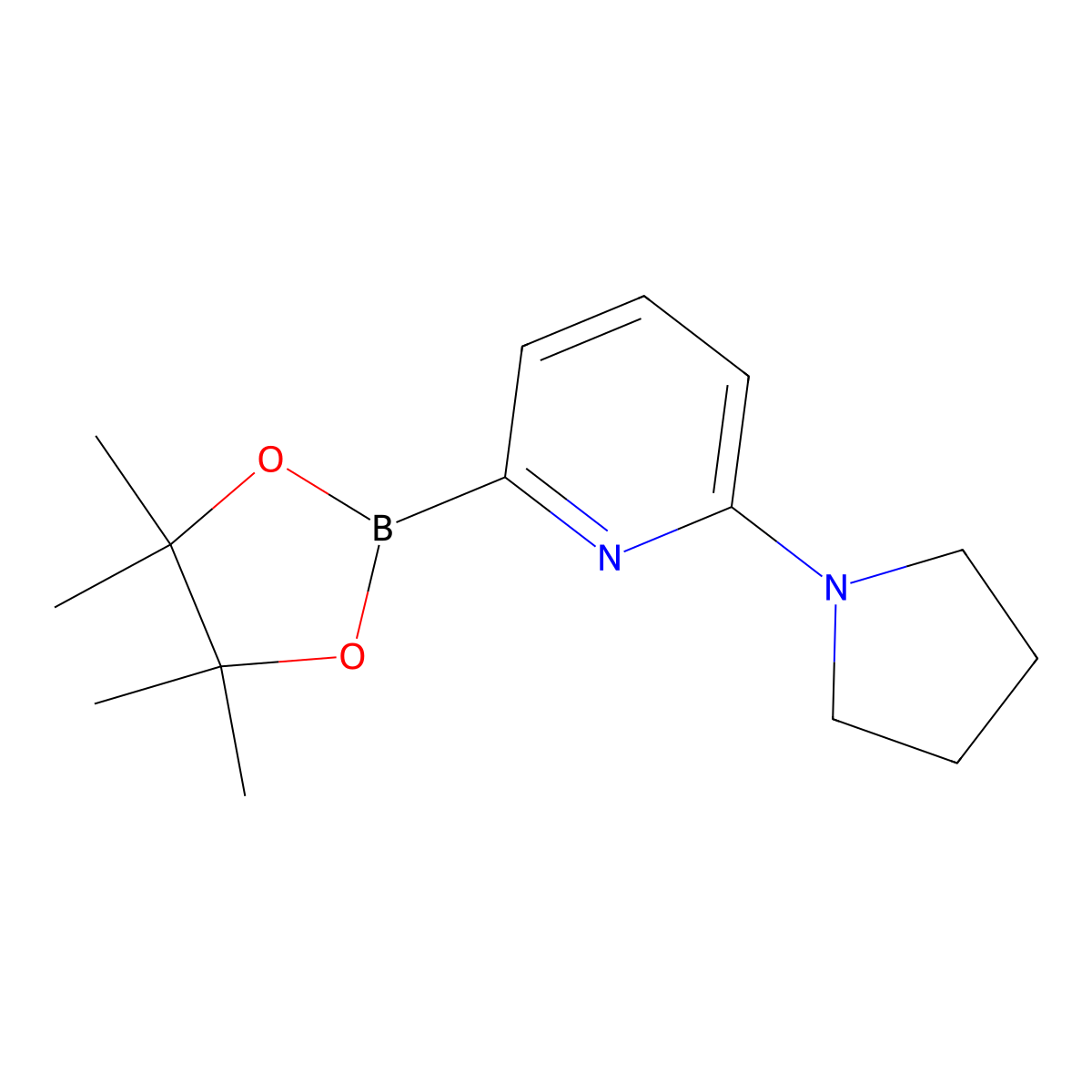 2-(Pyrrolidin-1-YL)-6-(4,4,5,5-tetramethyl-1,3,2-dioxaborolan-2-YL)pyridine molecular structure, CAS 1401350-36-4