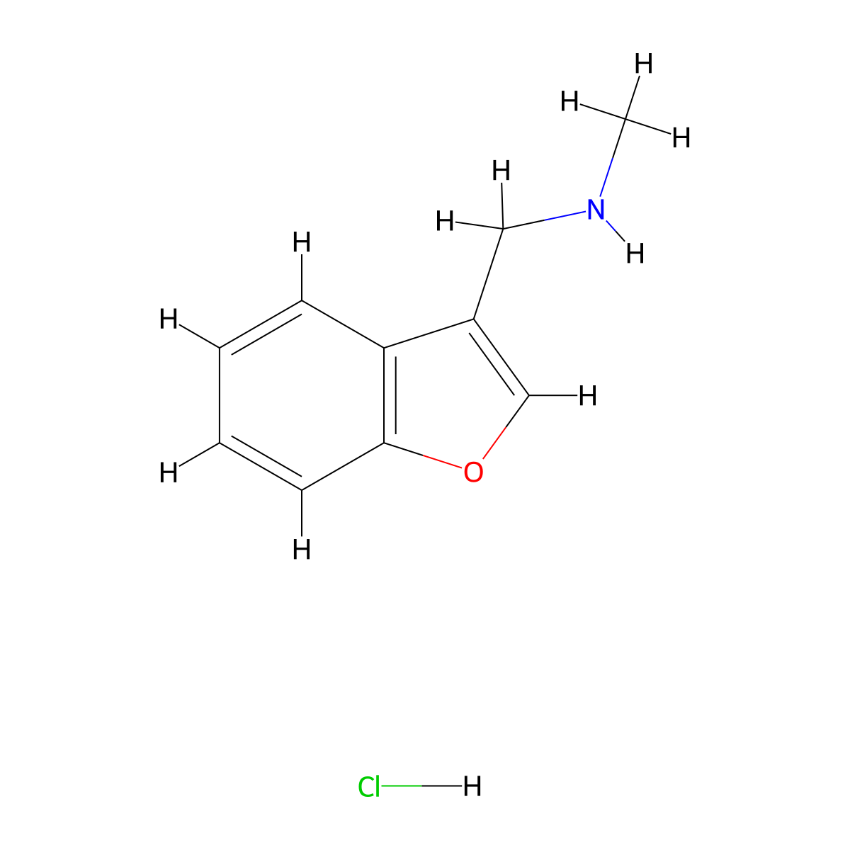 (1-Benzofuran-3-ylmethyl)methylamine hydrochloride molecular structure, CAS 1401425-23-7