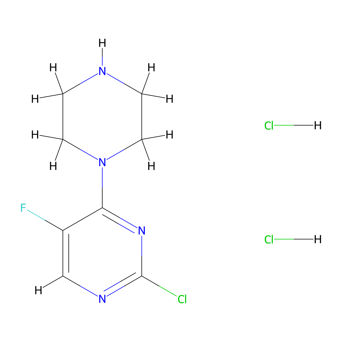 2-Chloro-5-fluoro-4-piperazin-1-ylpyrimidine dihydrochloride molecular structure, CAS 1401425-71-5