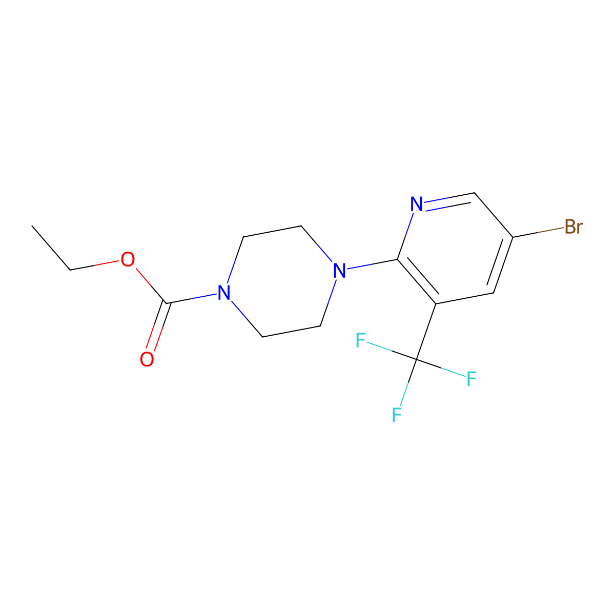 4-(5-Bromo-3-trifluoromethyl-pyridin-2-yl)-piperazine-1-carboxylic acid ethyl ester molecular structure, CAS 1401522-00-6