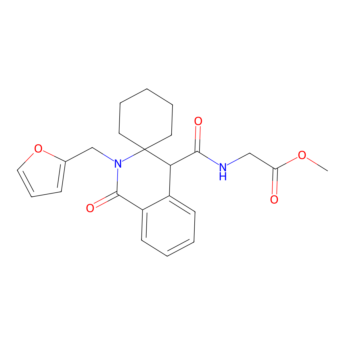methyl 2-(2'-(furan-2-ylmethyl)-1'-oxo-2',4'-dihydro-1'H-spiro[cyclohexane-1,3'-isoquinolin]-4'-ylcarboxamido)acetate molecular structure, CAS 1401529-16-5