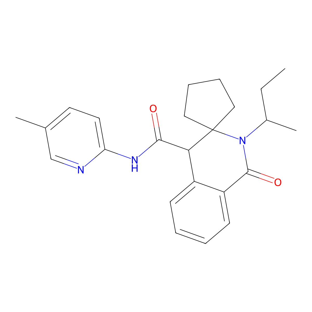 2'-(butan-2-yl)-N-(5-methylpyridin-2-yl)-1'-oxo-1',4'-dihydro-2'H-spiro[cyclopentane-1,3'-isoquinoline]-4'-carboxamide molecular structure, CAS 1401529-17-6