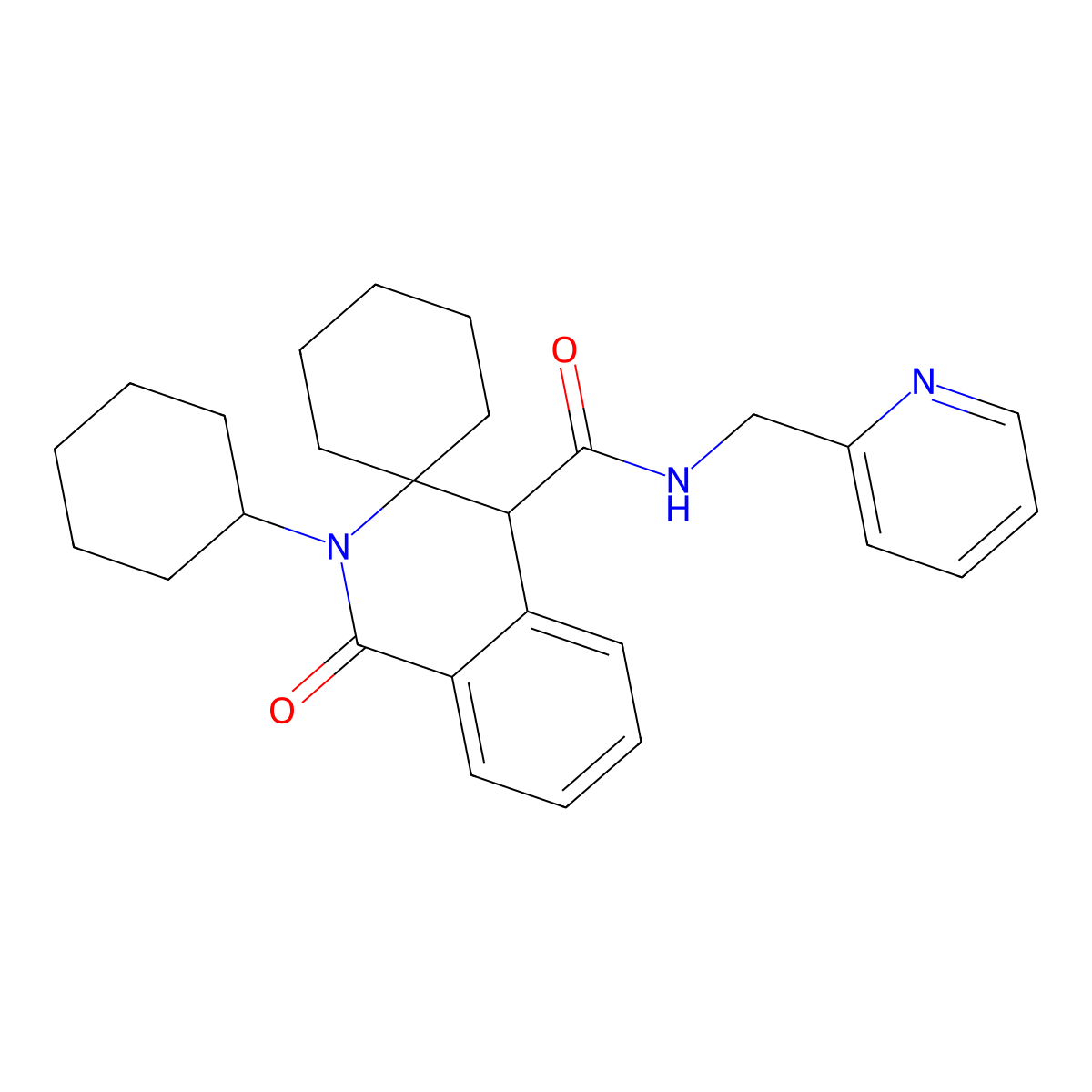 2'-cyclohexyl-1'-oxo-N-(pyridin-2-ylmethyl)-1',4'-dihydro-2'H-spiro[cyclohexane-1,3'-isoquinoline]-4'-carboxamide molecular structure, CAS 1401529-27-8
