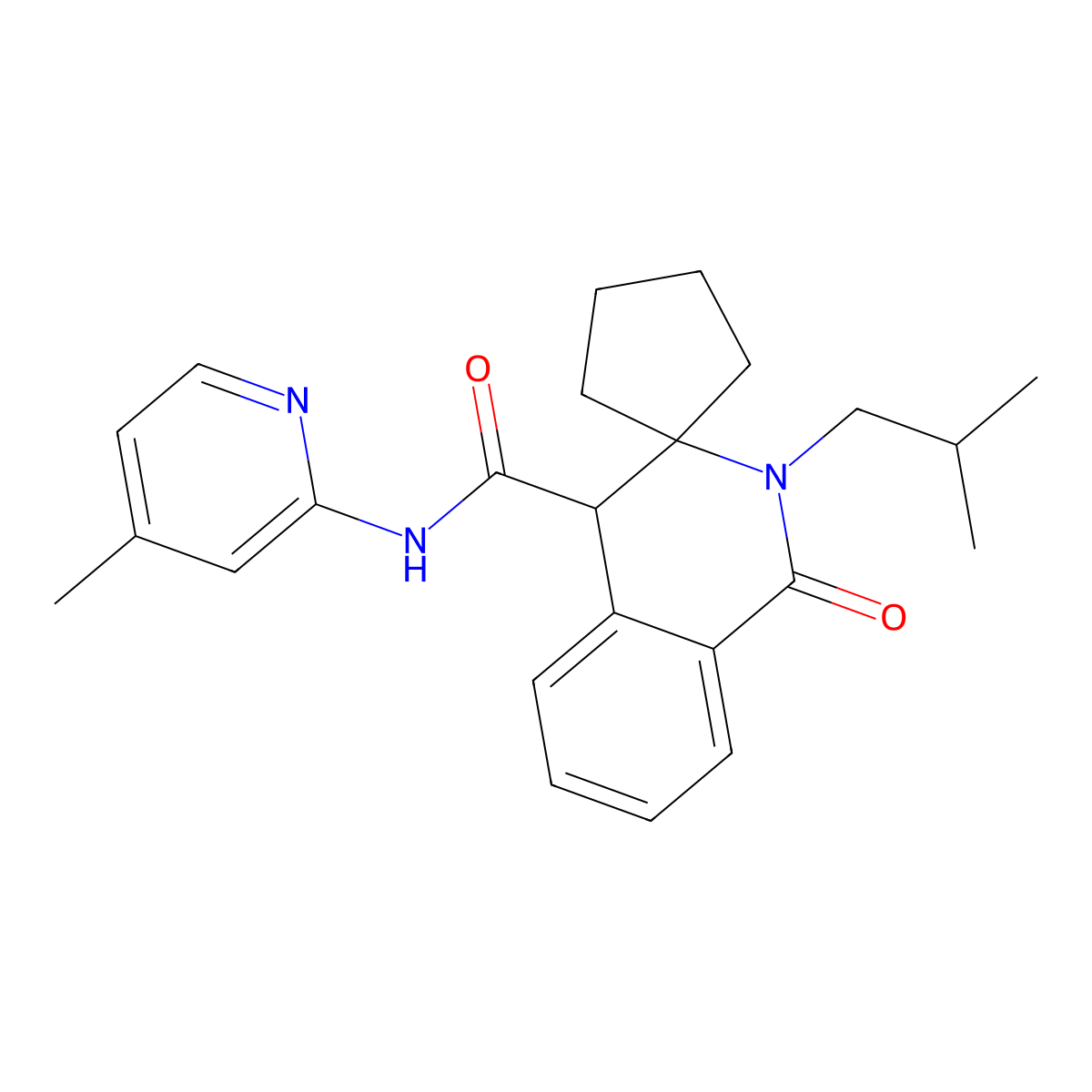 2'-(2-methylpropyl)-N-(4-methylpyridin-2-yl)-1'-oxo-1',4'-dihydro-2'H-spiro[cyclopentane-1,3'-isoquinoline]-4'-carboxamide molecular structure, CAS 1401529-29-0