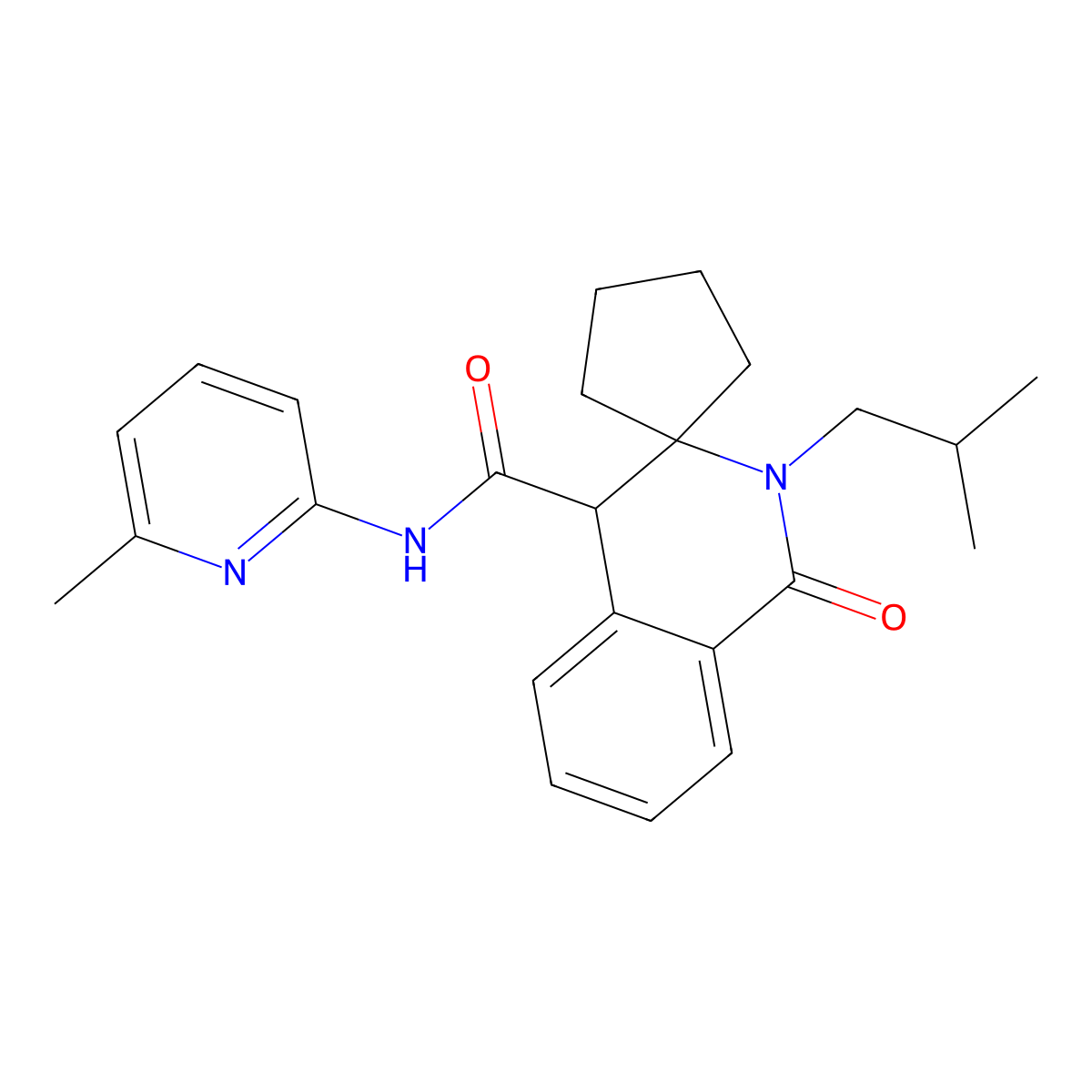 2'-isobutyl-N-(6-methylpyridin-2-yl)-1'-oxo-2',4'-dihydro-1'H-spiro[cyclopentane-1,3'-isoquinoline]-4'-carboxamide molecular structure, CAS 1401529-38-1